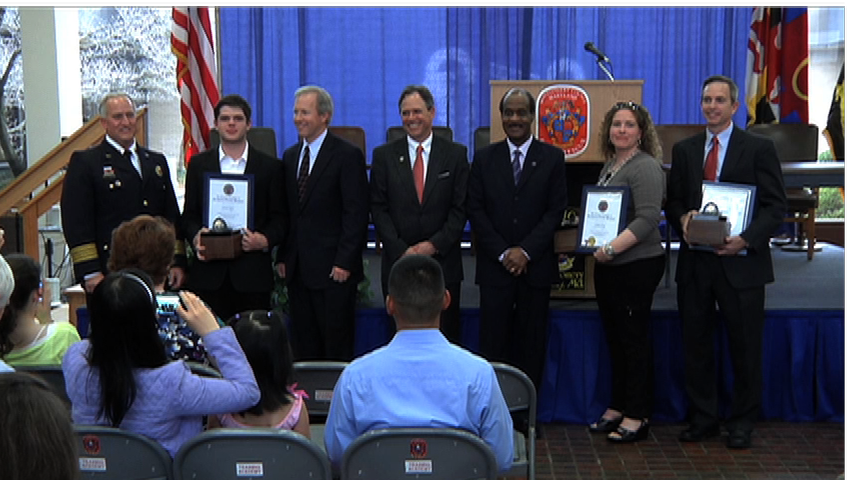 County Executive Ike Leggett and Fire Chief Richie Bowers awarded several people for being Everyday Heroes at the Public Safety Training Academy.