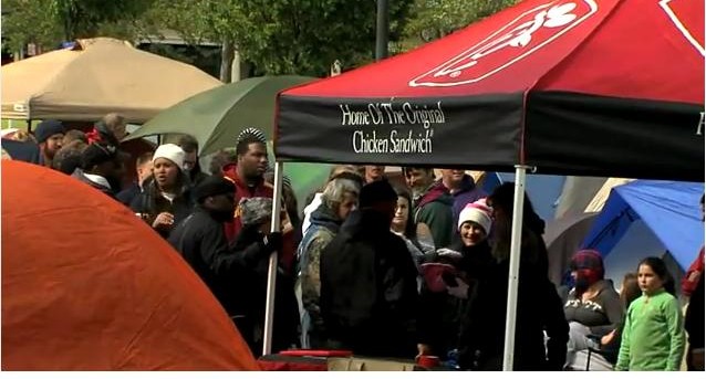 Hundreds lined up for a grand opening promotion at Chik Fil A in Gaithersburg