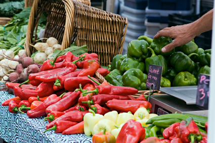 farmers market peppers and vegetables up close