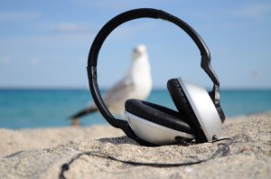 earphones on the beach picture