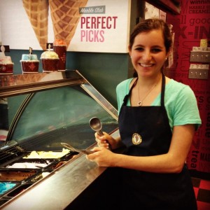 Lindsay Cayne working at Marble Slab Creamery!