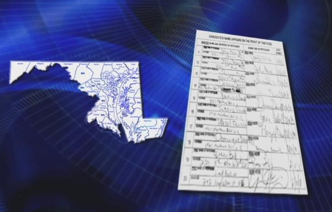 image of map of Maryland and ballot next to it