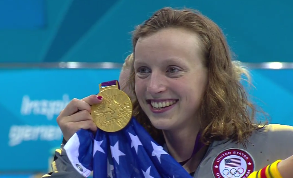 Image of Olympic champion Katie Ledecky With Gold Medal.
