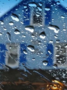 Raindrops on car window outside White's Ferry Store