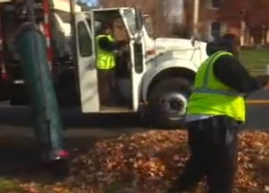 Rockville leaf truck and workers collecting leaves