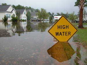 High Water sign street flooded