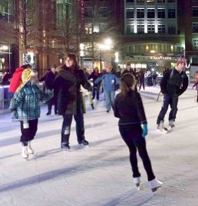 Image of Rockville Town Square Ice Rink at night