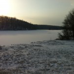 Lake Needwood remains frozen from this harsh winter.