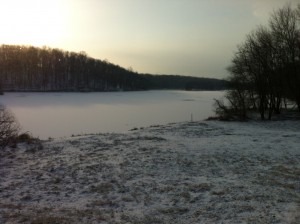 Lake Needwood remains frozen from this harsh winter. 