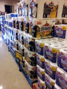 photo grocery store mar 5 around noon with pallets of toilet paper and paper towels well stocked