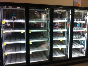 photo empty dairy case at King Farm Safeway