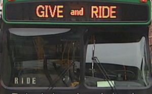 photo ride on bus with give and ride sign