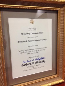 US Senator Barbara A. Mikulski Day in the Life Certificate