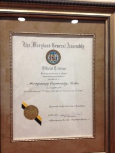 photo proclamation from Maryland Senator Jennie Forehand