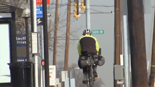 photo bicyclist on way to work