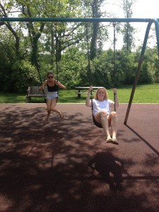 On the swings with my friend!
