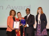 Education Award winner, Betty Scott, Strathmore, with County Executive and Mrs. Leggett
Photo | Clark W. Day