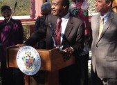 Montgomery County Executive Isiah Leggett speaking about the impact of the shutdown at Glen Echo Park.
