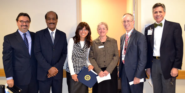 Ismael Gama, AVP of Mission Integration and Spiritual Care, Isiah Leggett, Montgomery County Executive, Audrey Siegel with Bikur Cholim, Sara Rosen, representing Congressman Chris Van Hollen, William G. "Bill" Robertson, CEO of Adventist HealthCare, and John Sackett, president of Shady Grove Adventist Hospital