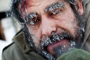 Homeless winter frozen face