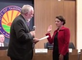 photo of Kate Stewart being sworn in as Takoma Park Ward 3 Council Woman