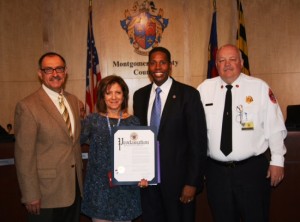 photo of Building Safety Month Rice Diane Jones Chief Lohr 5-5-14