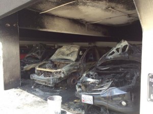 Four cars were damaged in a fire in a Silver Spring parking garage. PHOTO| Pete Piringer