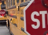 photo of school bus stopped with camera on side