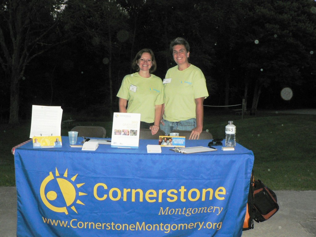 (l:r) Cornerstone Montgomery’s Anne Peyer, Executive Director, and Nicole Grainer, Communication, Marketing and Advocacy Development Manager, at the Gaithersburg-Germantown Chamber non-profit showcase membership picnic at Smokey Glen Farm. (Photo credit – Laura Rowles, GGCC Director of Events & Marketing) 