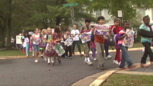 photo of students participating in Walk to School Day