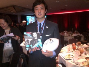 Patrick Cha celebrates his being a Wendy's High School Heisman National finalist in New York. PHOTO | Victor Cha