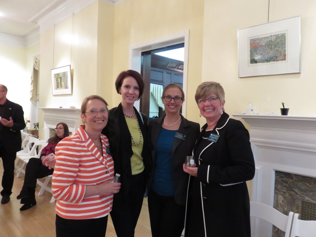 (l:r) Marilyn Balcombe, GGCC President; Anita Anderson, Maryland Leadership Workshops; Paula Ross, Metropolitan Ballet Theatre and Academy and Barbara Crews, Johns Hopkins University Montgomery County Campus at the GGCC 12th Annual Wine Tasting held at the Kentlands Mansion on May 21, 2015. 
