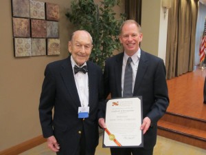 Doug Franchot (left), a resident of Riderwood retirement community, presented a citation to Chip Warner (right), executive director, on behalf of State Comptroller Peter Franchot during a luncheon on May 1.