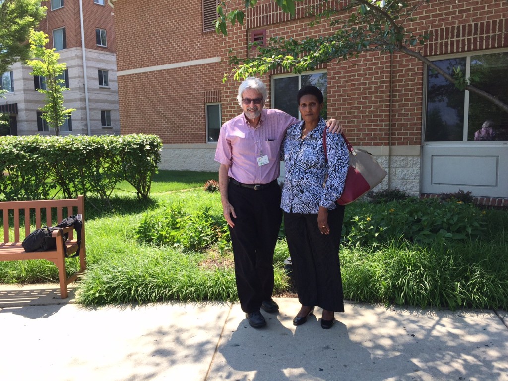 Lew Priven, a resident of Riderwood retirement community, meets with Noelina Namikisa, Executive Director of Meeting Point Kampala, during her visit to the Erickson Living retirement community on June 8.