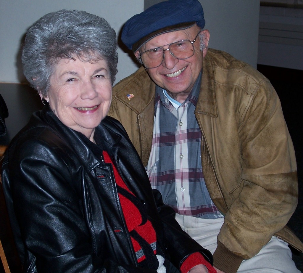In this 2006 photo, Harry and Jeanette waited in a University of Maryland theater lobby to see grandson Mark perform with Cornell University's improv comedy team. Harry felt at home on campus, where he took courses and volunteered for 15 years post-retirement. (Also, UMD was Jeanette's workplace for 20 years and granddaughter Sandy's alma mater.) Never mind that the cost of textbooks maddened Harry, he thoroughly enjoyed mingling with his young classmates, as he revealed in an earlier post on this blog: "The value of learning and journaling, according to this self-educated man"