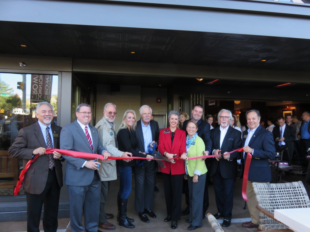(l:r) Mike Sesma, City of Gaithersburg Councilmember;  Jud Ashman, City of Gaithersburg Mayor; Jerry Therrien, President, Therrien Waddell, Inc. & GGCC Board Chair; Kristi Martin, President and COO, Ted’s Montana Grill; Ted Turner, Ted’s Montana Grill Co-Founder, Cheryl Kagan, State Senator - District 17; Marilyn Balcombe, GGCC President; Paul Thompson, Ted’s Montana Grill Proprietor; George McKerrow, Ted’s Montana Grill Co-Founder and Henry Marraffa, City of Gaithersburg Councilmember at the Grand Opening / Ribbon Cutting Ceremony of Ted's Montana Grill in Downtown Crown Gaithersburg held on Monday, October 5, 2015.  (photo credit: Laura Rowles, GGCC Director of Events & Marketing)