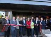 (l:r) Mike Sesma, City of Gaithersburg Councilmember;  Jud Ashman, City of Gaithersburg Mayor; Jerry Therrien, President, Therrien Waddell, Inc. & GGCC Board Chair; Kristi Martin, President and COO, Ted’s Montana Grill; Ted Turner, Ted’s Montana Grill Co-Founder, Cheryl Kagan, State Senator - District 17; Marilyn Balcombe, GGCC President; Paul Thompson, Ted’s Montana Grill Proprietor; George McKerrow, Ted’s Montana Grill Co-Founder and Henry Marraffa, City of Gaithersburg Councilmember at the Grand Opening / Ribbon Cutting Ceremony of Ted's Montana Grill in Downtown Crown Gaithersburg held on Monday, October 5, 2015. 
(photo credit: Laura Rowles, GGCC Director of Events & Marketing)