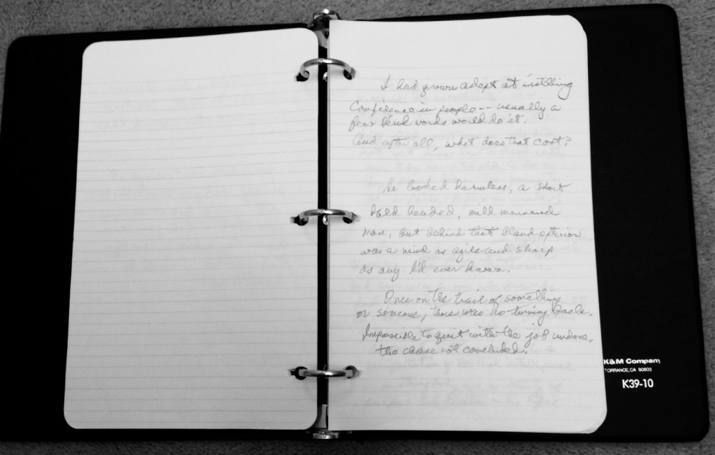 Three-ring notebook with handwritten entries
