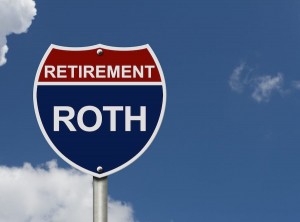 An American road interstate sign with words Retirement and Roth with sky, Your Roth Retirement Fund