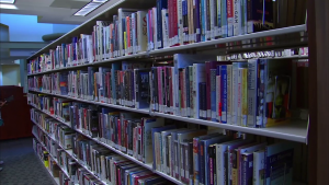 shelf of books in the library