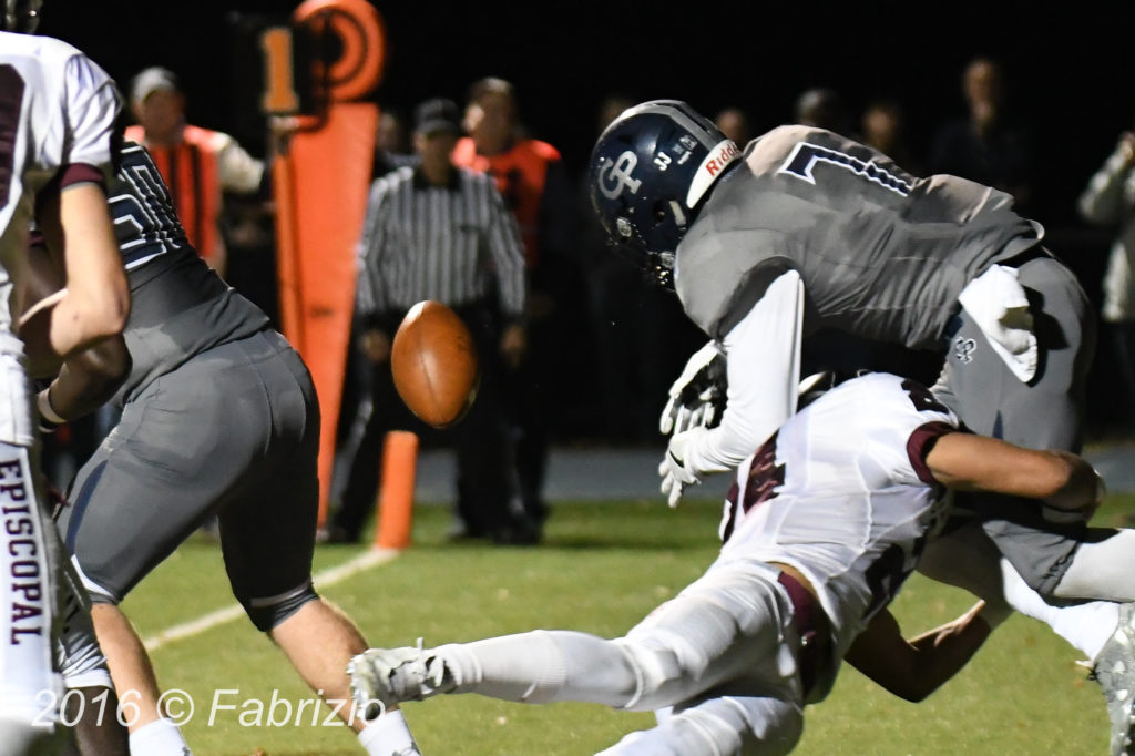 Episcopal defeats Georgetown Prep and claims IAC title with a 17-7 win Next play after Prep's goal line stand Episcopal's Vincent Notzon crushes T.J. Dozier in the end zone who fumbles and is recovered by Episcopal's Luiji Vilain for a score and becomes the turning point of the game - Episcopal now leads 10-7 with just minutes left in the game.