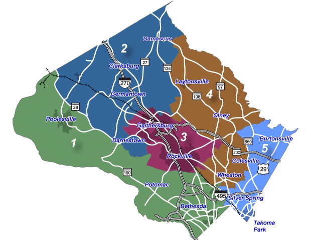 graphic of the Montgomery County Council Districts